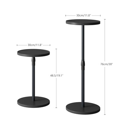 Adjustable Round Side Table, Pedestal Drink Table for Small Spaces | Small End Table, Tall Round Nightstand for Living Room Bedroom Black Wood Grain ET-010BW - color: Black Wood Grain