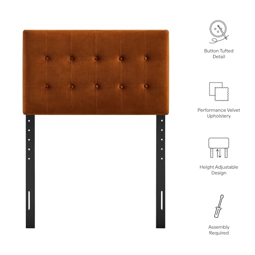 Modway Emily Twin Size Performance Velvet Headboard in Rust - Stain-Resistant Velvet Upholstery with Button Tufting and 7 Adjustable Height Positions - color: Rust, size: Twin