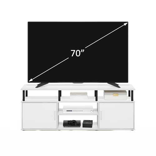 Furinno Jensen Entertainment Center Stand for TV up to 70 Inch, Plastic Pole, Solid White/Black - color: Solid White/Black