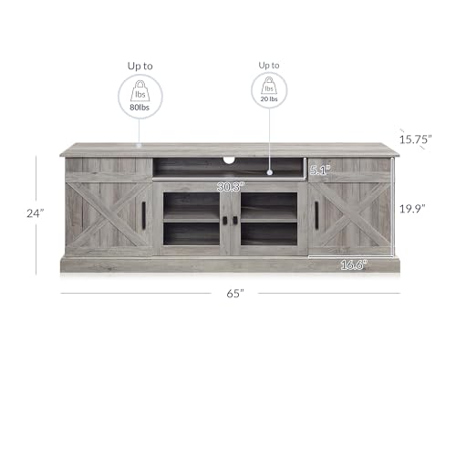BELLEZE 65 Inch Modern Farmhouse Industrial Style Entertainment TV Stand for TVs Up to 70 Inches, Versatile Media Cabinet with Shelves and Storage - Veropeso (Gray Wash) - color: Gray Wash, style: 65"