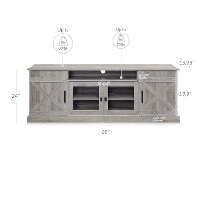 BELLEZE 65 Inch Modern Farmhouse Industrial Style Entertainment TV Stand for TVs Up to 70 Inches, Versatile Media Cabinet with Shelves and Storage - Veropeso (Gray Wash) - color: Gray Wash, style: 65"