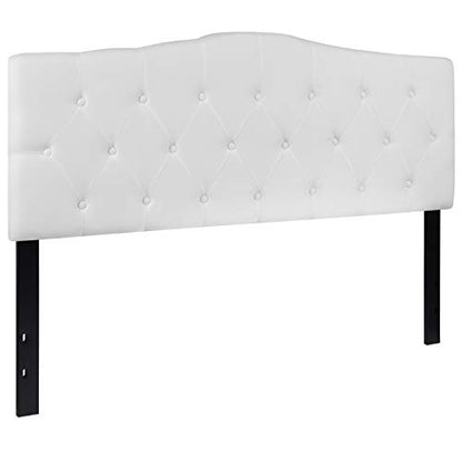 EMMA + OLIVER Tufted Upholstered Queen Size Headboard in White Fabric - color: White, size: Queen