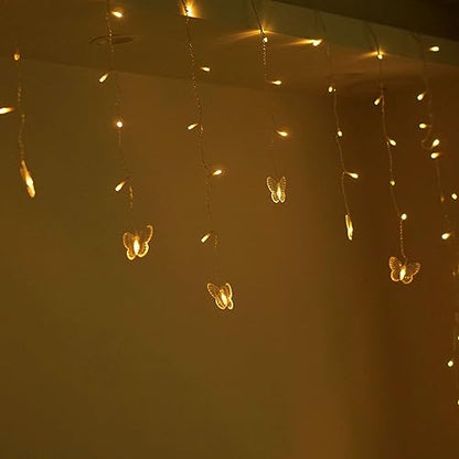 Butterfly Curtain Lights, 6.6ft 48 LED 10 Butterflies with Timer Warm White | USB Remote, 8 Modes, Window Fairy Lights, For Bedroom Wedding Party Holiday Decor