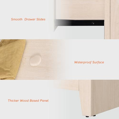 WAMPAT Nightstand with 2 Large Drawers,Wooden Nightstand with Storage,Farmhouse Bedside Table End Table for Bedroom, Beige - color: Beige