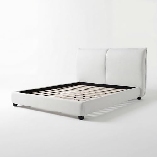 DNYN Upholstered Platform Bed Frame with Thick Pillow-Back Headboard | Linen Fabric Bed| Low-profile Design| No Box Spring Needed| Wooden Slats Support| Easy Assemble| Queen Size - size: Queen