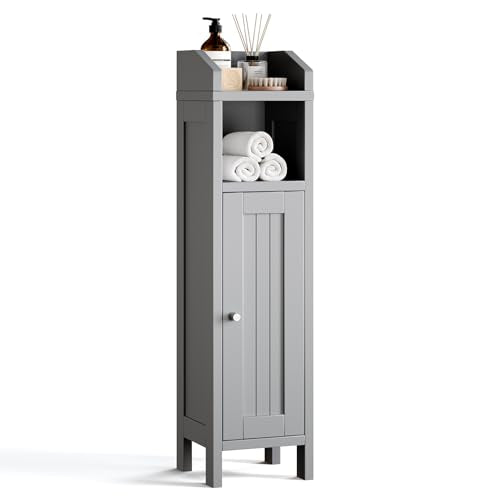 VINGLI Small Storage Corner Floor Cabinet, 7.9" Narrow Toilet Paper Storage Holder with Vertical Striped Door, Skinny Freestanding Organizer for Small Spaces, Slim Bathroom Storage Cabinet, Grey - color: Grey Ⅰ, size: 1-Door