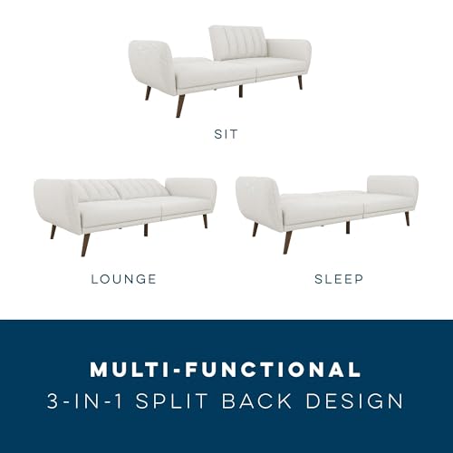 Novogratz Brittany 82 Inch Futon Sofa Bed in Faux Leather, Upholstered Couch Sleeper with Tufted Back, Mid-Century Modern Design, Light Gray - color: Light Gray