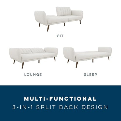 Novogratz Brittany 82 Inch Futon Sofa Bed in Faux Leather, Upholstered Couch Sleeper with Tufted Back, Mid-Century Modern Design, Light Gray - color: Light Gray
