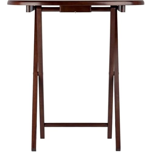 Pemberly Row 5-Piece Solid Wood Snack Table Set, Oval Shape, Cappuccino Finish, Includes Storage Stand, Portable Folding Tables for Living Room or Home Office