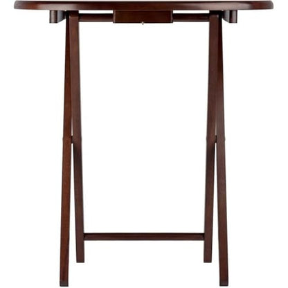 Pemberly Row 5-Piece Solid Wood Snack Table Set, Oval Shape, Cappuccino Finish, Includes Storage Stand, Portable Folding Tables for Living Room or Home Office