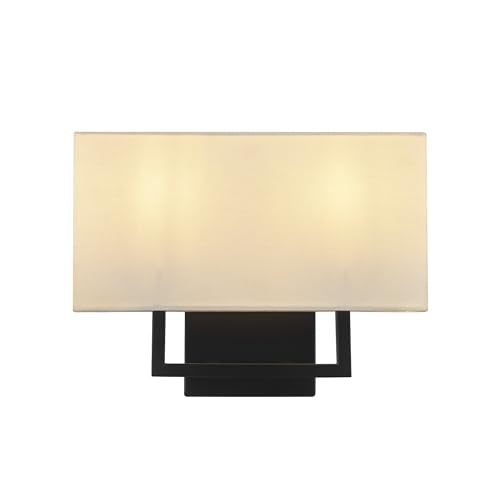 Globe Electric 2-Light Wall Sconce, Matte Black, White Linen Shade, Rectangular Cutout Body, Dimmable, 65000081 - color: Matte Black, White Linen Shade