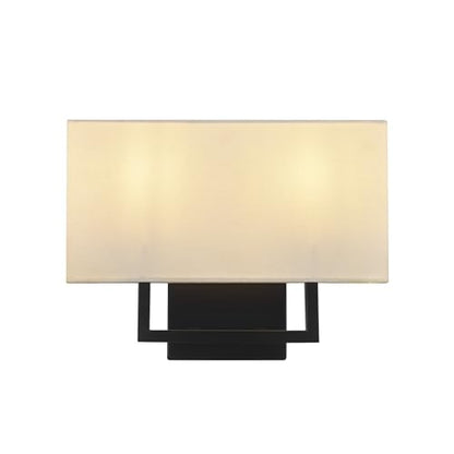 Globe Electric 2-Light Wall Sconce, Matte Black, White Linen Shade, Rectangular Cutout Body, Dimmable, 65000081 - color: Matte Black, White Linen Shade