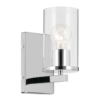 Kichler Crosby 1-Light Bathroom Wall Light, Chrome | Clear glass wall light for bathrooms, hallways and bedrooms (4.5" x 9.25"), 45495CHCLR - color: Chrome, size: 1 Light, style: Clear Glass