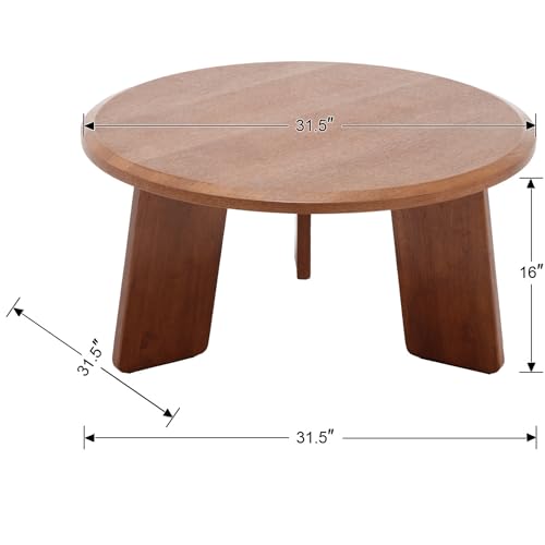 32" Round Coffee Table for Living Room, Wood Coffee Table with Solid Wood Legs, Small Center Table for Apartment, Modern Rustic Circle Coffee Table, Easy Assembly, Walnut - color: Circle, Walnut