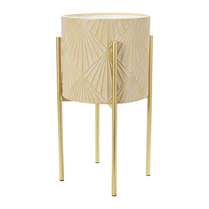 Main + Mesa Modern Boho Embossed Metal Planters with Stands, Cream and Gold, Set of 2 Sizes - color: Blush/Gold
