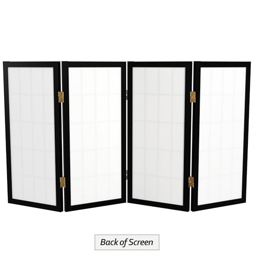 2 ft. Short Desktop Window Pane Shoji Screen - Black - 4 Panels - color: Black, size: 4 Panel