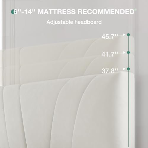 Novilla Queen Bed Frame, Queen Size Bed Frame with Wooden Slats Support, Velvet Upholstered Headboard, No Box Spring Needed, Heavy Duty Feet, Easy Assembly, White Velvet - color: White Velvet, size: Queen