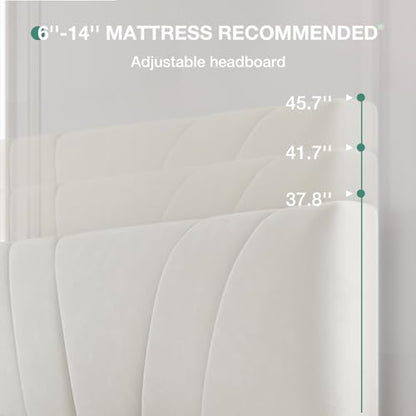 Novilla Queen Bed Frame, Queen Size Bed Frame with Wooden Slats Support, Velvet Upholstered Headboard, No Box Spring Needed, Heavy Duty Feet, Easy Assembly, White Velvet - color: White Velvet, size: Queen