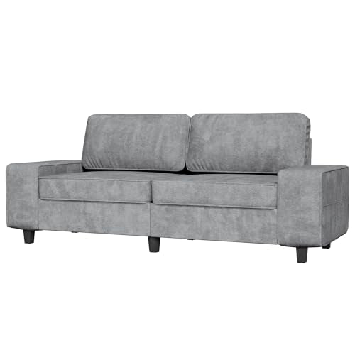 84" Chenille Loveseat Couch, 3 Seater Retro Sofa with 4 Side Pockets, Removable and Washable Cushions, Mid Century Modern, Living Room, Bedroom, Apartment (Light Grey) - color: Light Grey Chenille, size: 84 "