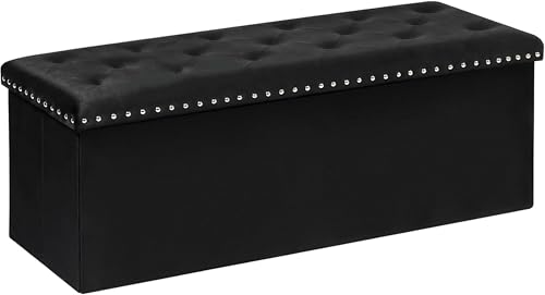 43 Inches Velvet Storage Ottoman Bench, Folding Upholstered Ottoman with Storage for Bedroom Living Room, 140L Capacity - color: Black