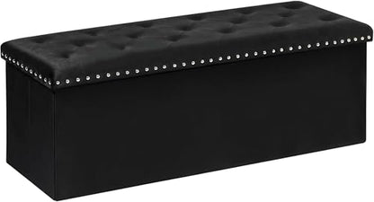 43 Inches Velvet Storage Ottoman Bench, Folding Upholstered Ottoman with Storage for Bedroom Living Room, 140L Capacity - color: Black