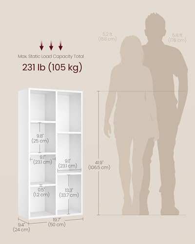 VASAGLE Bookcase Cube Shelf with 7 Compartments, 9.4 x 19.7 x 41.9 Inches | Bookshelf storage shelf, Cloud White, CUSTOS Collection, ULBC27WT - color: Cloud White, size: 7 Cubes (9.4"D x 41.9"H), style: 1 Pack