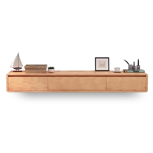 Floating TV Stand In Solid Wood Media Console Centre Floating shelves with doors and drawers Wall Mounted TV Cabinet Easy to assemble Suitable for living room and bedroom(Wood color,140x24x20cm - color: Wood Color, size: 140x24x20cm