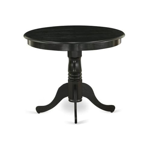Bowery Hill Round Rubber Wood Dining Table, 30"H x 36"W x 36"D, Wirebrushed Black Finish, Pedestal Base, Durable Construction, Mid-Century Style, Small Kitchen or Dining Room Table for Limited Spaces - color: Black