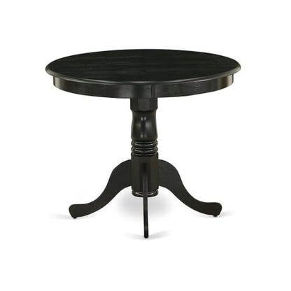 Bowery Hill Round Rubber Wood Dining Table, 30"H x 36"W x 36"D, Wirebrushed Black Finish, Pedestal Base, Durable Construction, Mid-Century Style, Small Kitchen or Dining Room Table for Limited Spaces - color: Black