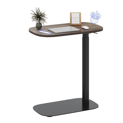FLEXISPOT 24''Adjustable C Table Gas Spring Mobile Side End Table | Adjustable C table with Wheels, Bedside table for sofa and couch. Laptop Rolling Cart TV Tray, 23.6" W x 13.8" D,Rustic Brown - color: Rustic Brown, size: 24x14