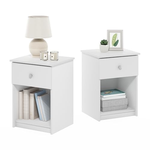 Furinno Tidur Nightstand, 2-Pack, White - color: Solid White, style: 2-Pack Knob