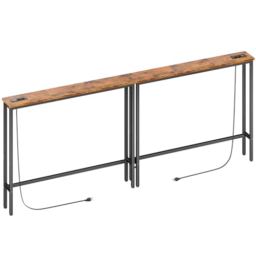 ELYKEN 78.8'' Narrow Console Table with Outlet, Sofa Table Behind Couch | Skinny Entryway Tables with Charging Station for Living Room, Hallway, 5.9 x 78.8 x 29.5in, Rustic Brown - color: Rustic Brown, size: 5.9"DX78.8"WX29.5"H