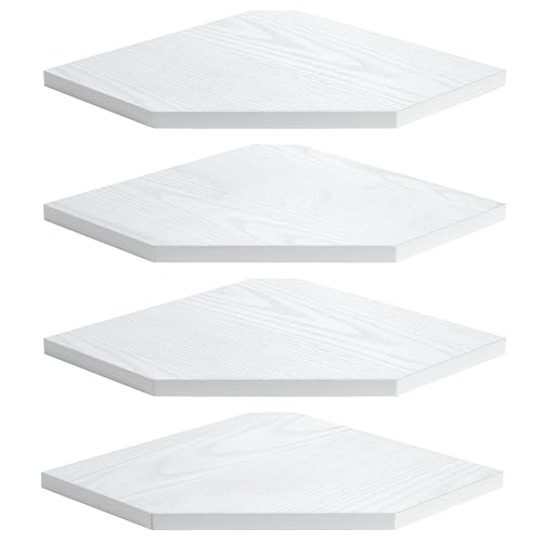Fun Memories Corner Shelf Wall Mount, Floating Corner Shelves, Set of 4 Corner Wall Shelf Organizer, Rustic Wood Wall Storage Display Shelves for Living Room Bedroom Bathroom Kitchen, Rustic White - color: White, size: 10.5" x 10.5", Set of 4