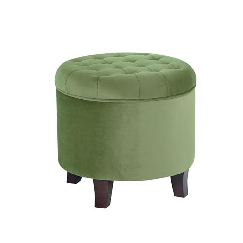 HomePop 19" Velvet Button Tufted Round Storage Ottoman - Green - color: Green