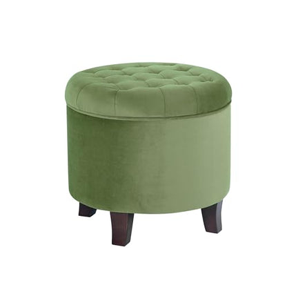 HomePop 19" Velvet Button Tufted Round Storage Ottoman - Green - color: Green
