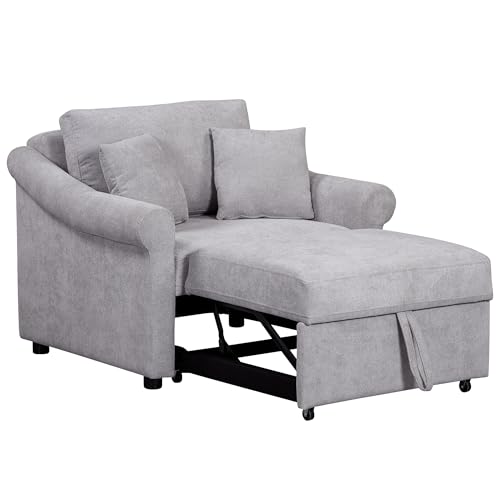 JIVOIT Convertible Sleeper Chair with Adjustable Backrest, 3-in-1 Sleeper Sofa with Metal Frame, 3 in 1 Lounger Chair Turns Into Bed, Chenille Fabric Single Bed for Living Room (Gray,315) - color: Gray,315