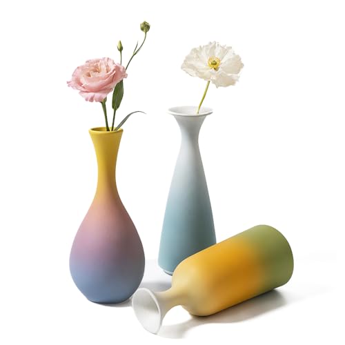 Handmade Ceramic Bud Vase Set of 3-Gradient Matte Vase for Decor (Pastel Earthy Gradient) - color: Pastel Earthy Gradient