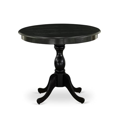 East West Furniture AMT-ABK-TP Antique Dining Table - a Round Wooden Table Top with Pedestal Base, 36x36 Inch, Wirebrushed Black - color: Black