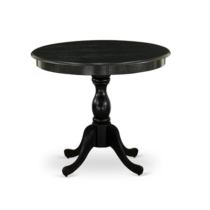 East West Furniture AMT-ABK-TP Antique Dining Table - a Round Wooden Table Top with Pedestal Base, 36x36 Inch, Wirebrushed Black - color: Black