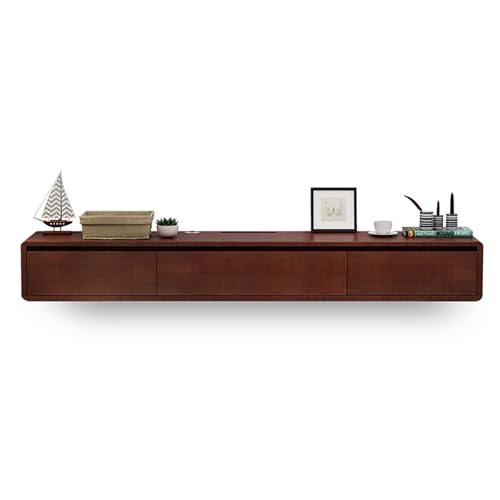 Floating TV Stand in Solid Wood Media Console Centre Floating Shelves with Doors and Drawers Wall Mounted TV Cabinet Easy to Assemble Suitable for Living Room and Bedroom(Brown,120x24x20cm) - color: Brown, size: 120x24x20cm
