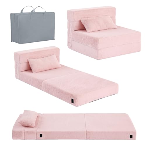 Kids Floor Sofa for Toddler, Child Fold Up Sofa Couch Convertible Futon Folding Chair with Storage Bag for Kids, Plush Pink - color: Plush Pink