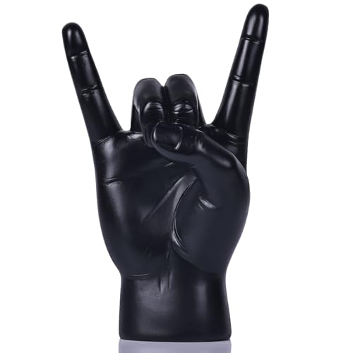 QIANLING 7.7" Black Resin Rock On Hand Gesture Statue - Rock Culture Music Lovers' Decorative Tabletop Sculpture for Bookshelf, Desk & Mantel Decor in Home or Office, Modern Symbolic Figurine - color: Black