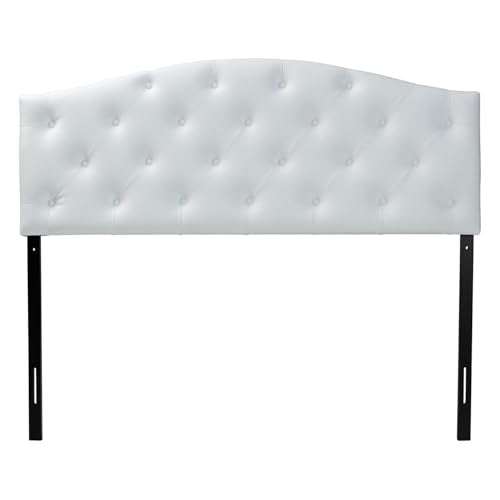 Baxton Studio Myra Modern and Contemporary Full Size White Faux Leather Upholstered Button-Tufted Scalloped Headboard - color: White, size: Full