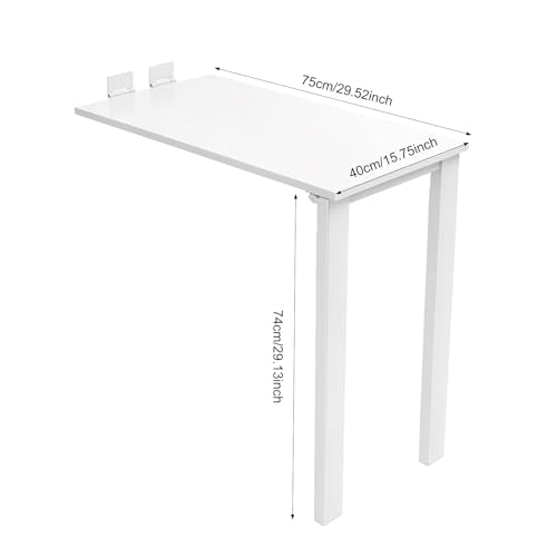 Wall Mounted Folding Table with Legs, Wood Wall Desk, Flip-up Dining Table, Foldable Desks for Small Spaces, Laundry, Dining Room, Bedroom, Home Office, 29.5" D x 15.7" W x 29" H, White