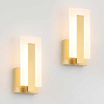 Joosenhouse Modern LED Wall Sconce Set of 2, Brass Warm White Light Wall Sconce 3000K, Hardwired Up and Down Wall Mount Light for Hallway, Bedroom, Study, Living Room Indoor Wall Light - color: Brass-Non Dimmable