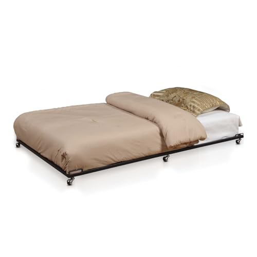2K Furniture Designs - Twin Size Black Metal Roll Out Trundle Bed Frame for Daybed | Space-Saving Guest Bed - Slides Under Daybeds for Overnight Visitors, Dorms, and Small Spaces - color: Black