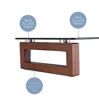 YEOUX Black Glass Computer Monitor Stand Riser with Wooden Base for Flat Screen LCD, LED TV, Laptop, Printer, Multi Media Desktop Stand, Office Supplies Desk Organization - color: Walnut&Black