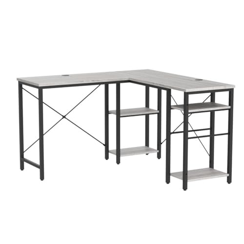 Bestier L Shaped Desk with Shelves 75 Inch Reversible Corner Computer Desk or 2 Person Long Table, Writing Study Desk for Home Office Small Space Bedroom Apartment, Wash White