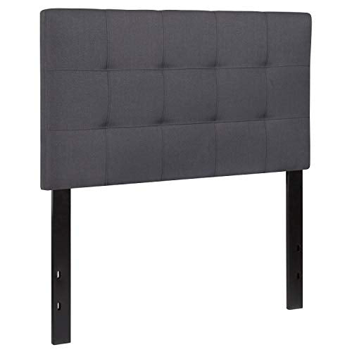 EMMA + OLIVER Twin Quilted Tufted Headboard | Adjustable Bed Rail Slots, Fabric Upholstered - color: Dark Gray, size: Twin