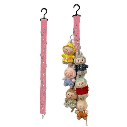 Plush Doll Hanging Storage Rope Display Rack with 8 Clips – Wall Hanging Organizer for Keychain Plushies, Mini Toys– Holds up to 3kg (Pink) - color: 1 PCS Pink